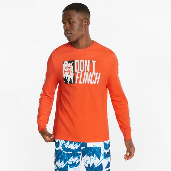 Cherry Tomato Puma 4th Quarter Long Sleeve Men's Tee | 0318SYRTE