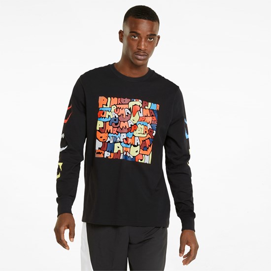 Cotton Black Puma 4th Quarter Long Sleeve Men's Tee | 3287YPCTW