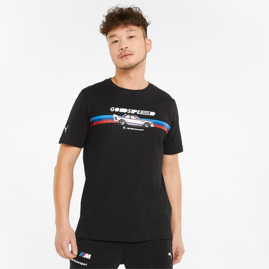 Cotton Black Puma BMW M Motorsport Car Graphic Men's Tee | 9046SZAHF