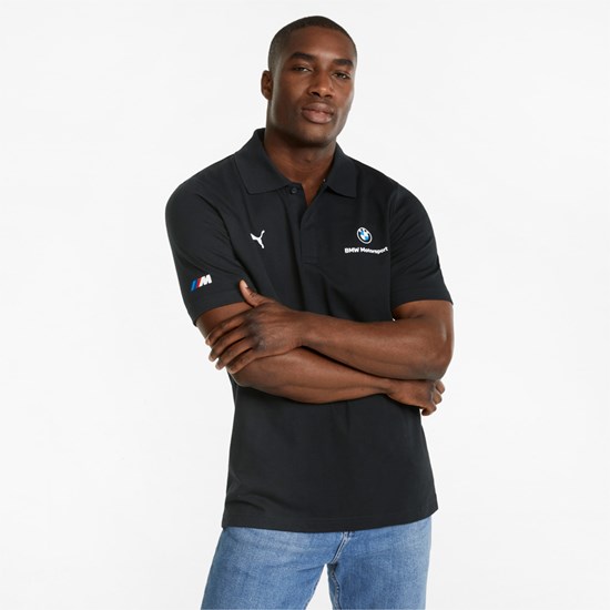 Cotton Black Puma BMW M Motorsport Jacquard Men's Polo Shirt | 0735MITSU