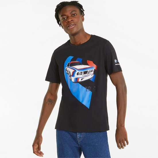 Cotton Black Puma BMW M Motorsport Vintage Car Men's Tee | 4621EFAZR