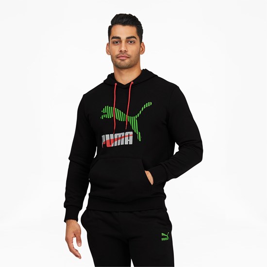 Cotton Black Puma Dazed Classics Logo Men's Hoodie | 1049KJDFX