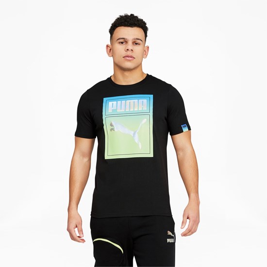 Cotton Black Puma Lightsense Box Logo Men's Tee | 3742SLJTW