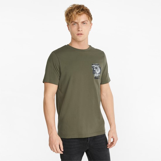 Dark Green Moss Puma Porsche Legacy Graphic Men's Tee | 8541HNFIM