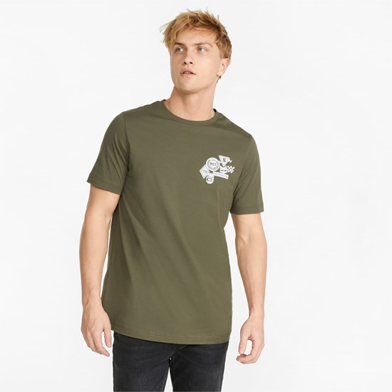 Dark Green Moss Puma Porsche Legacy Statement Men's Tee | 0291BZPCE