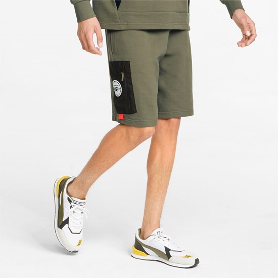 Dark Green Moss Puma Porsche Legacy Statement Men's Shorts | 6750CRMBN