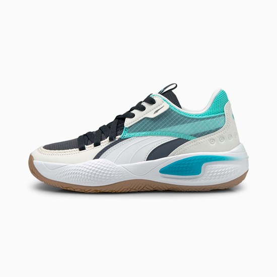 Ebony / Elektro Aqua Puma Court Rider Summer Days JR Boys' Basketball Shoes | 4276YENJO