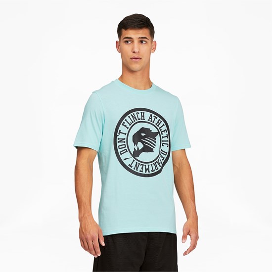 Eggshell Blue Puma Qualifier Basketball Short Sleeve Men's Tee | 4786RAPIS