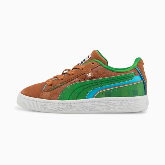 Friar Brown / Fern Green Puma PUMA x MINECRAFT Suede Little Boys' Sneakers | 7849RVIUL