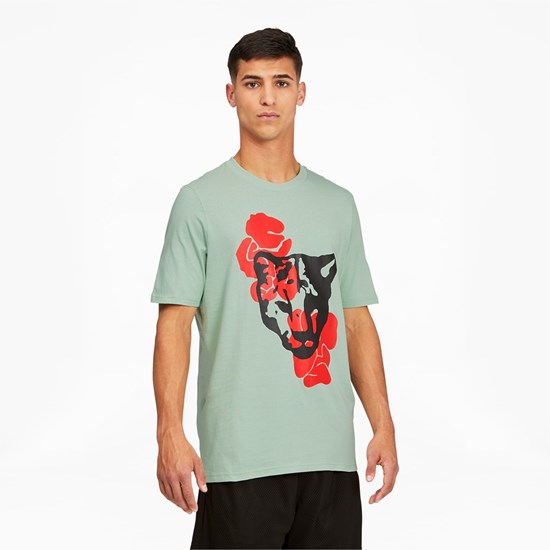 Frosty Green Puma Qualifier Basketball Short Sleeve Men's Tee | 2490GWSDK