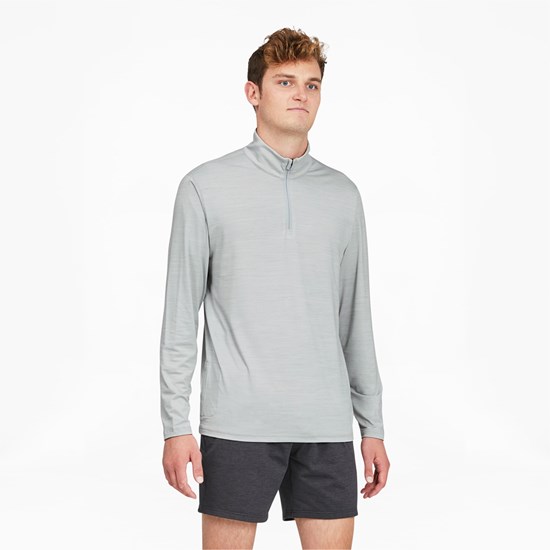 High Rise Heather Puma CLOUDSPUN GRYLBL Golf 1/4 Zip Men's Tee | 8695ATVFG