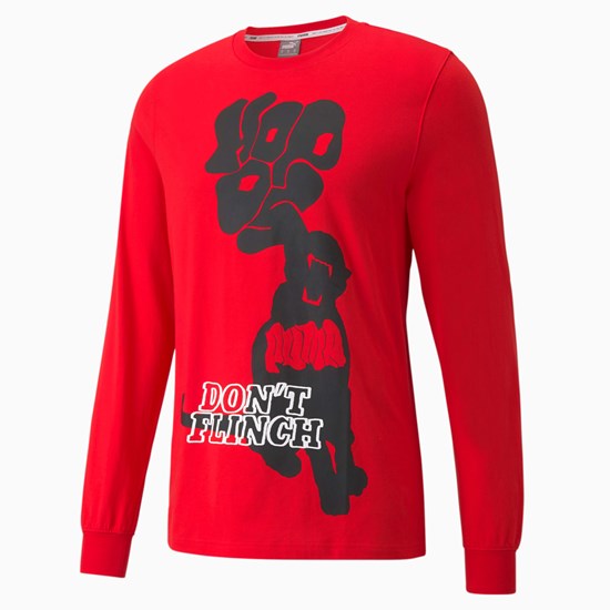 High Risk Red Puma Scouted Long Sleeve Basketball Men's Tee | 5849JCFQR