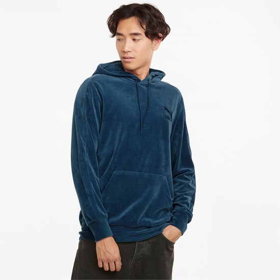 Intense Blue Puma Iconic T7 Velour Men's Hoodie | 7680DJLSB