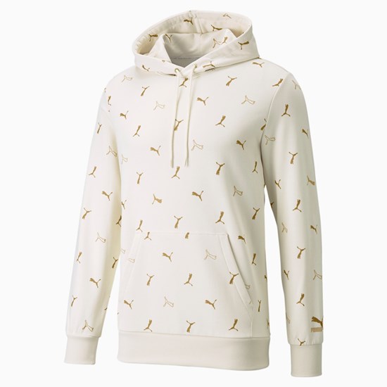 Ivory Glow Puma CG Printed French Terry Men's Hoodie | 7854ZJCGI