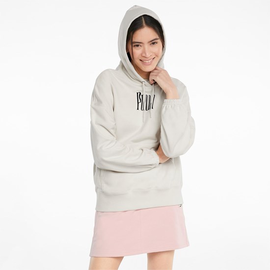 Ivory Glow Puma Downtown Graphic Women's Hoodie | 7456LMJYP