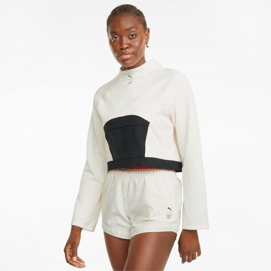 Ivory Glow Puma PUMA x FIRST MILE Mock Neck Training Women's Pullover | 5980RIJFY