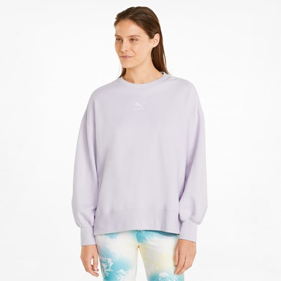 Lavender Fog Puma Classics Oversized Crew Women's Sweatshirt | 4529MWGBL