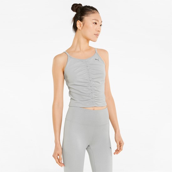 Light Gray Heather Puma Studio Foundation Ruched Training Women's Tank Top | 9102GLXHC