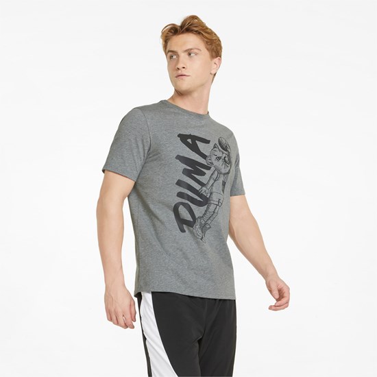 Medium Gray Heather / Black Puma Dylan Short Sleeve Basketball Men's Tee | 8746BXMVL