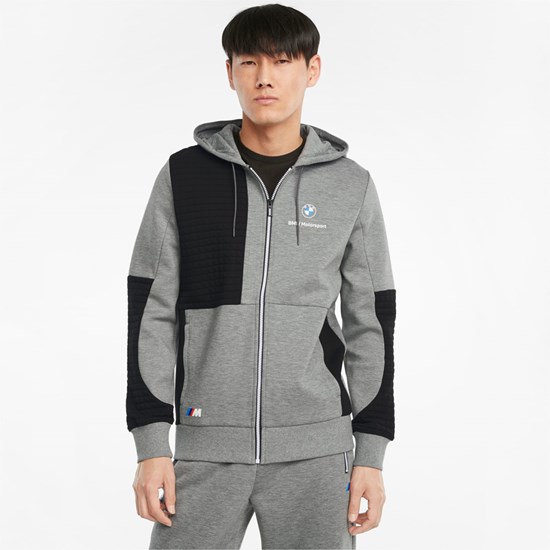 Medium Gray Heather Puma BMW M Motorsport Full-Zip Men's Hoodie | 6152TECWX