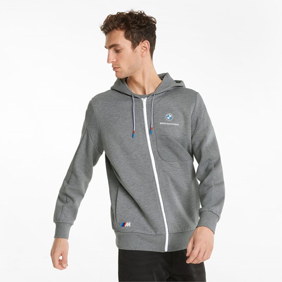 Medium Gray Heather Puma BMW M Motorsport Hooded Sweat Men's Jacket | 8267EJIKC