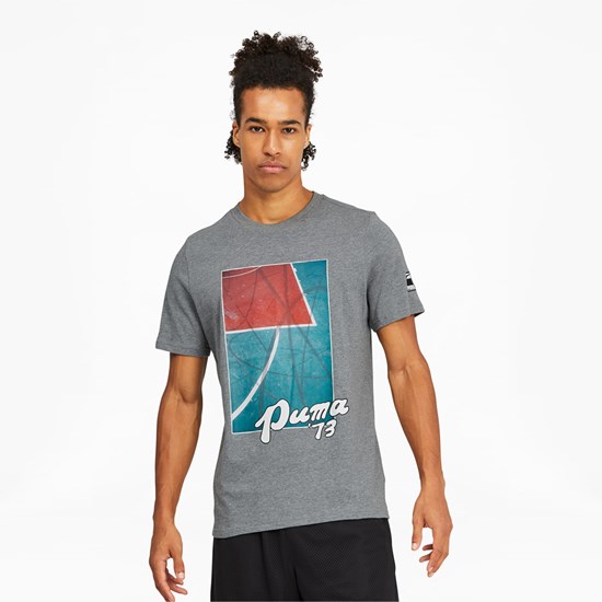 Medium Gray Heather Puma Clutch Short Sleeve Basketball Men's Tee | 8143GCUNT