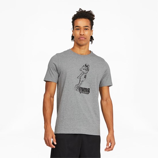 Medium Gray Heather Puma Dylan Short Sleeve Basketball Men's Tee | 6019RXLOC