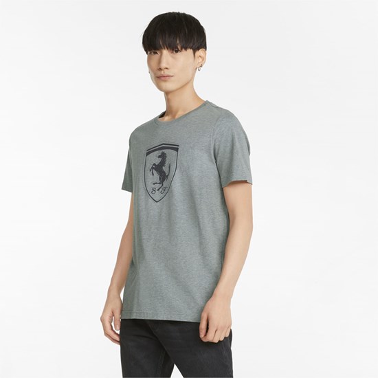 Medium Gray Heather Puma Scuderia Ferrari Race Tonal Shield Men's Tee | 9875VDRUW