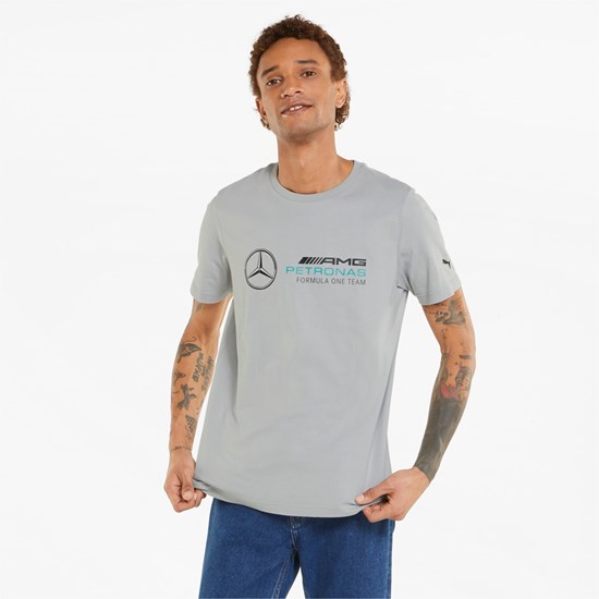 Mercedes Team Silver Puma Mercedes F1 ESS Logo Men's Tee | 5672ALGXM