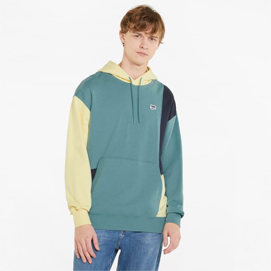 Mineral Blue Puma Downtown Colorblocked Men's Hoodie | 8260GCTUS