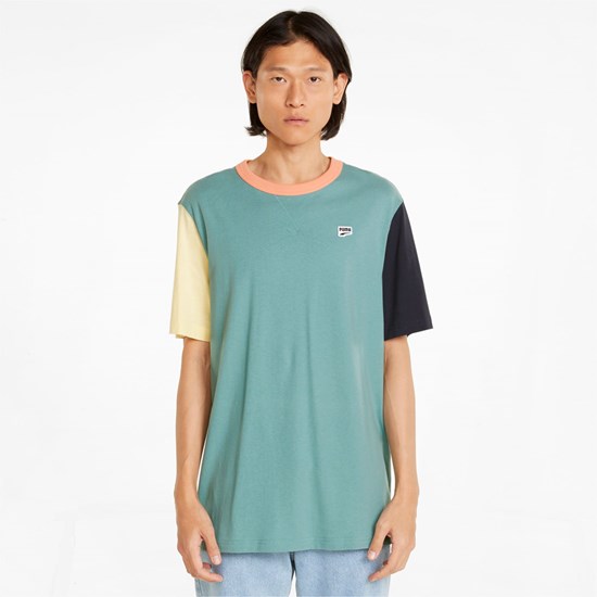 Mineral Blue Puma Downtown Men's Tee | 9837VJDCU