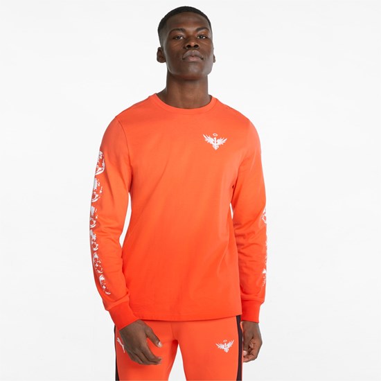 Red Blast Puma Not From Here Long Sleeve Basketball Men's Tee | 4827ONZWK