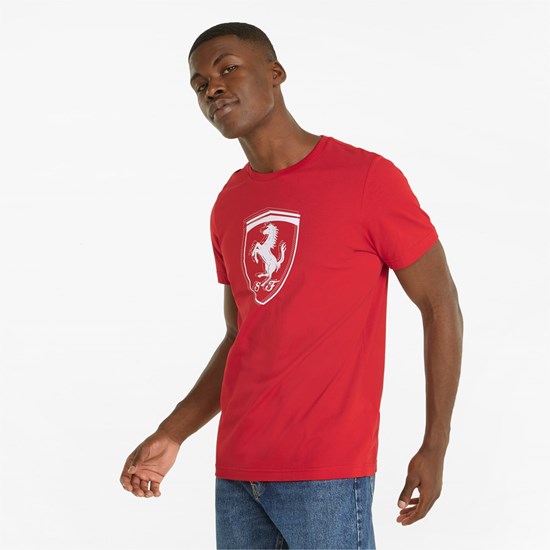 Rosso Corsa Puma Scuderia Ferrari Race Tonal Shield Men's Tee | 4120JLHUA