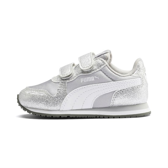 Silver / White / Gray Violet Puma Cabana Racer Glitz Ac Inf Girls' Sneakers | 0796MOKTW