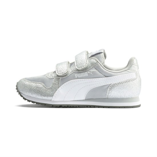 Silver / White / Gray Violet Puma Cabana Racer Glitz Ac Ps Girls' Sneakers | 5749ZPYIU