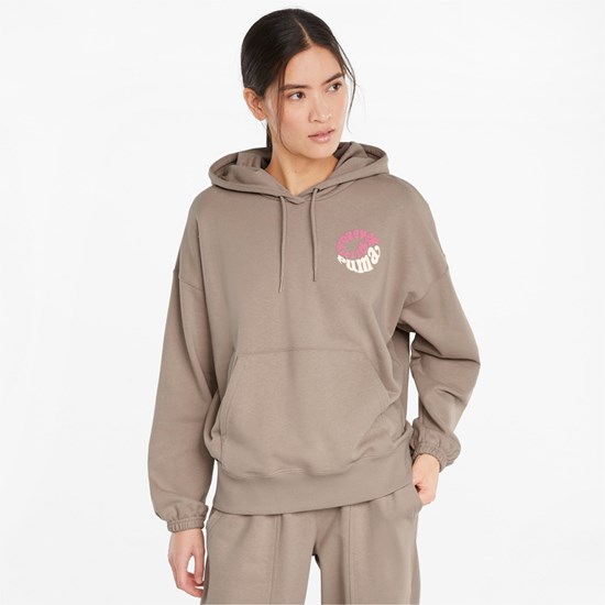 Spray Green Puma Downtown Graphic Women's Hoodie | 6328KWRIH