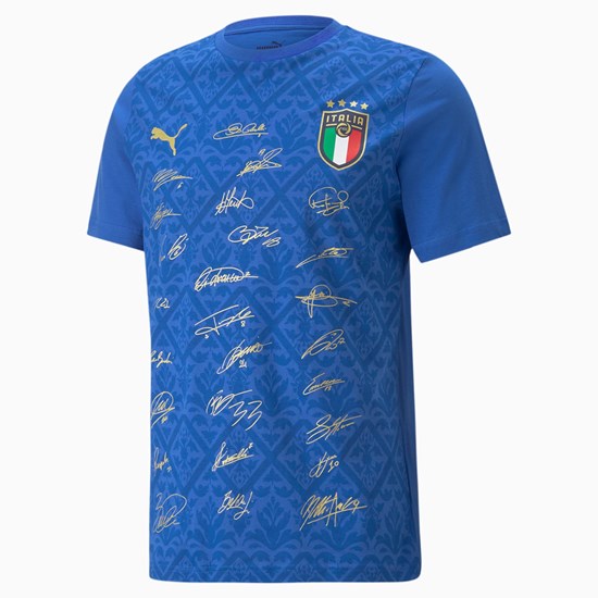 Team Power Blue / Team Gold Puma FIGC Signature Winner Soccer Men's Tee | 1934NQLVO