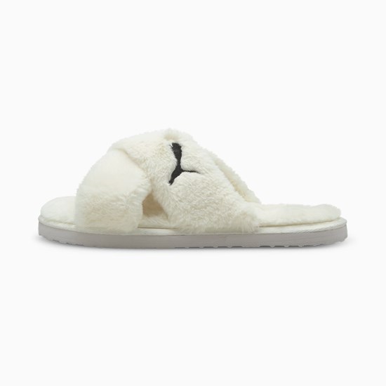 Whisper White Black Puma Fluff X Strap Women's Slide | 4810LZIXN