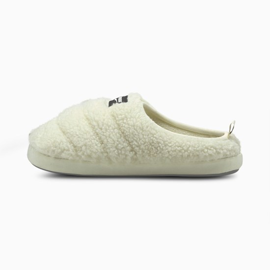 Whisper White Black Puma Scuff Sherpa Women's Slippers | 0296WLZSV