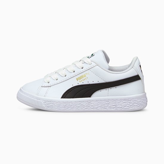 White / Black Puma Basket Classic XXI Little Girls' Sneakers | 1469BYKSA