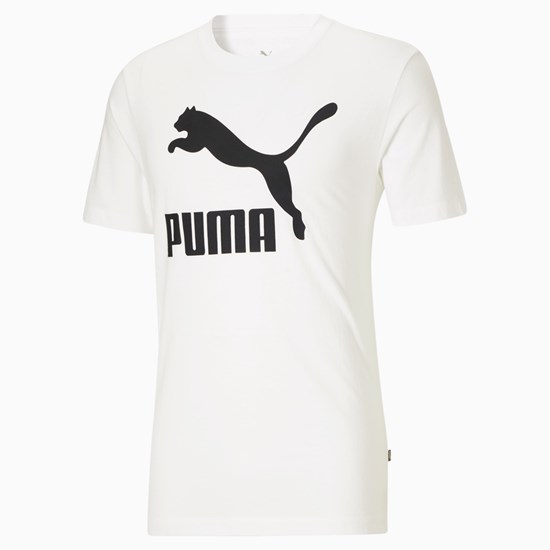 White / Black Puma Classics Logo Men's Tee | 9148PXIFH