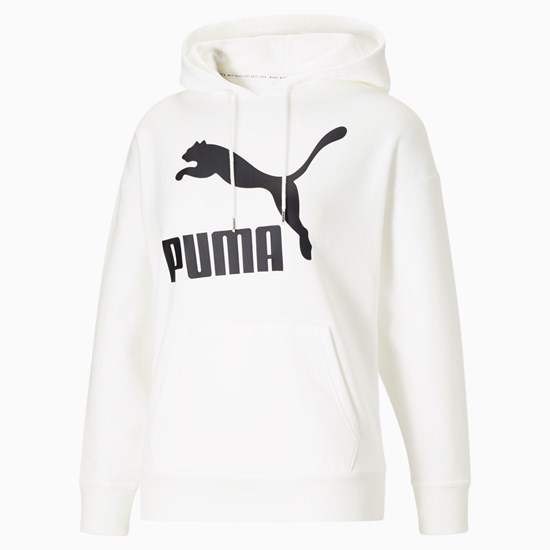 White Black Puma Classics Logo Women's Hoodie | 5276VFJKI