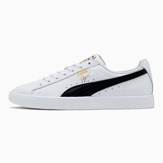 White / Black / Team Gold Puma Clyde Core Foil Men's Sneakers | 3916SPYIG