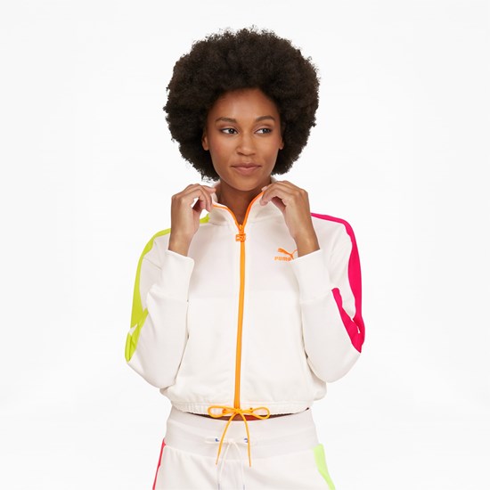 White / City Lights Puma Iconic T7 Cropped PT Women's Jacket | 4918RFAOY