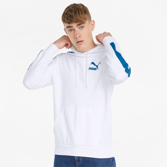 White / Future Blue Puma Iconic T7 Men's Hoodie | 4680GZTQU