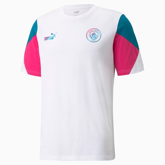 White / Ocean Depths Puma Manchester City FtblCulture Soccer Men's Tee | 5910CJKWH