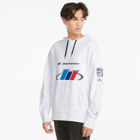 White Puma BMW M Motorsport Street Men's Hoodie | 6028VXUWH