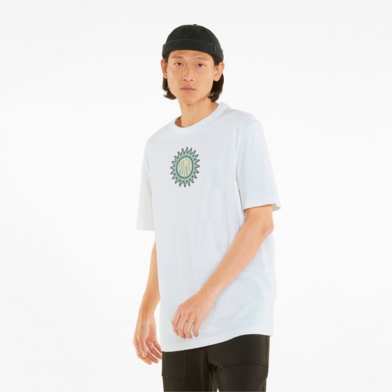 White Puma Downtown Graphic Crew Neck Men's Tee | 0837ELSZW