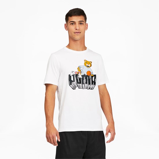 White Puma Dylan Short Sleeve Basketball Men's Tee | 7819TGZID