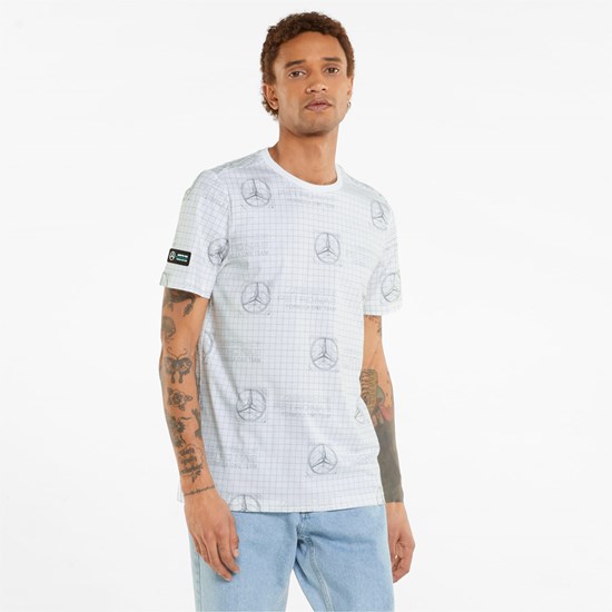 White Puma Mercedes F1 Printed Logo Men's Tee | 9061WUPDN